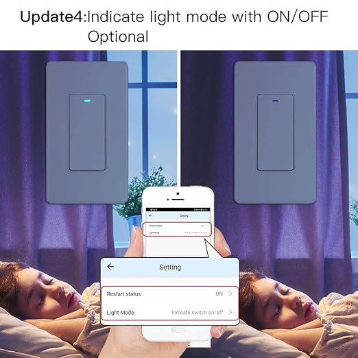 MoesGo WiFi Wall Push Button Smart Light Switch,Multi-Control, 2.4GHz WiFi Light Switches, Neutral Wire Required,Remote Control Smart Life/Tuya, Work with Alexa,Google Home White 1 Gang
