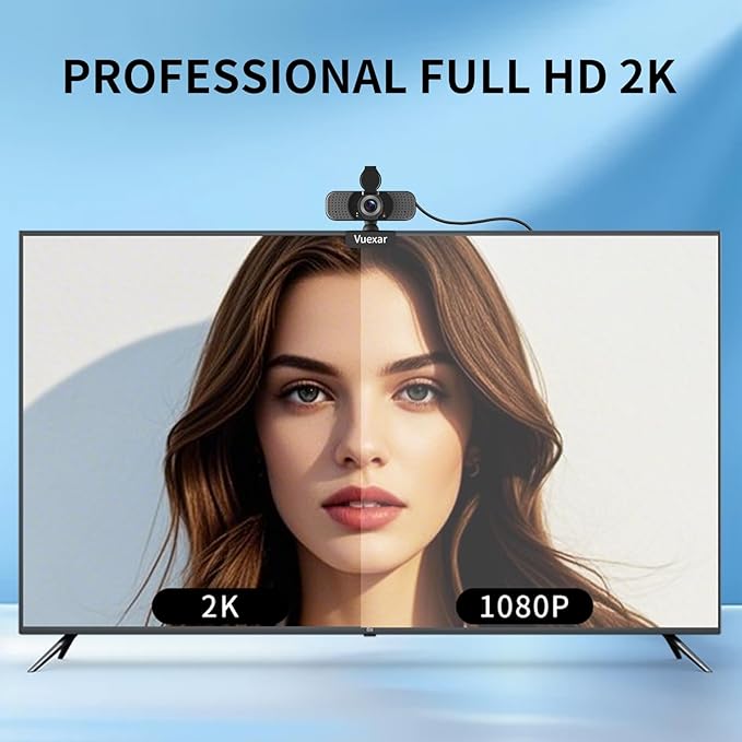 2K Webcam with Microphone, Web Camera withTripod, Dual Mics, Plug & Play Computer Camera for Online Calling, Cameras for Desktop PC or Laptop Zoom/Teams/Facetime
