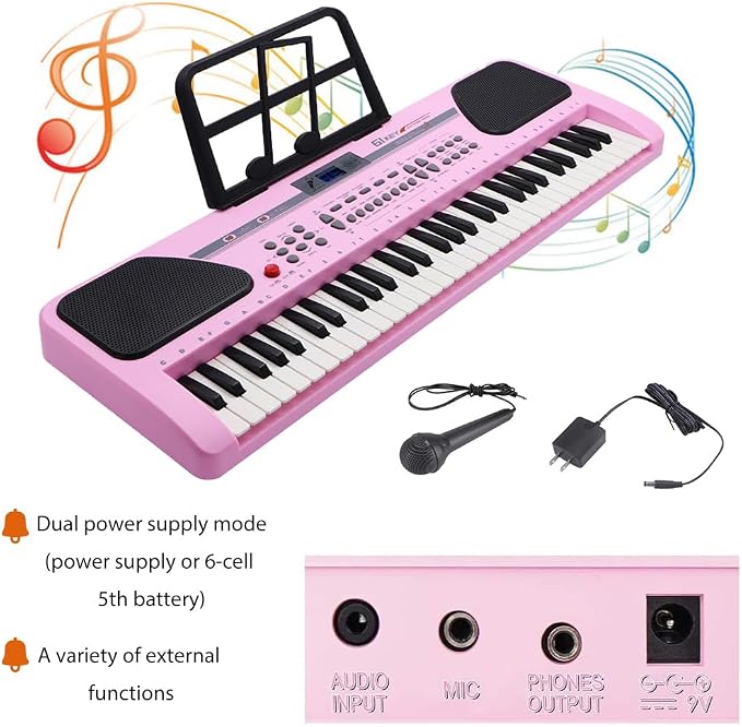 iMeshbean 61 Key Keyboard Piano,Electric Piano Keyboard with Stand for Beginners,Digital Music Keyboard with Microphone,Keyboard stand,Built-In Stereo Speakers