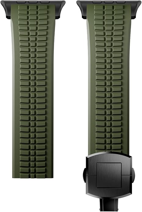 Silicone Watch Band Compatible with iWatch Ultra 2 / Ultra/Series 10 9 8 7 (44mm 45mm 46mm 49mm), Sport bands with Folding buckle, Rugged Heavy Duty Modern Design for Men