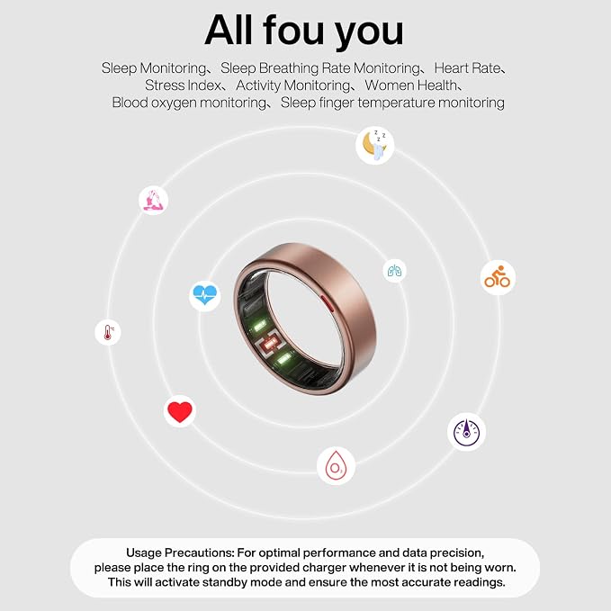POBOVi Gen 2 Titanium Smart Ring for Women & Men, Sleep & Heart Rate Tracker, No Subscription, Size Before You Buy (Rosegold, 8)