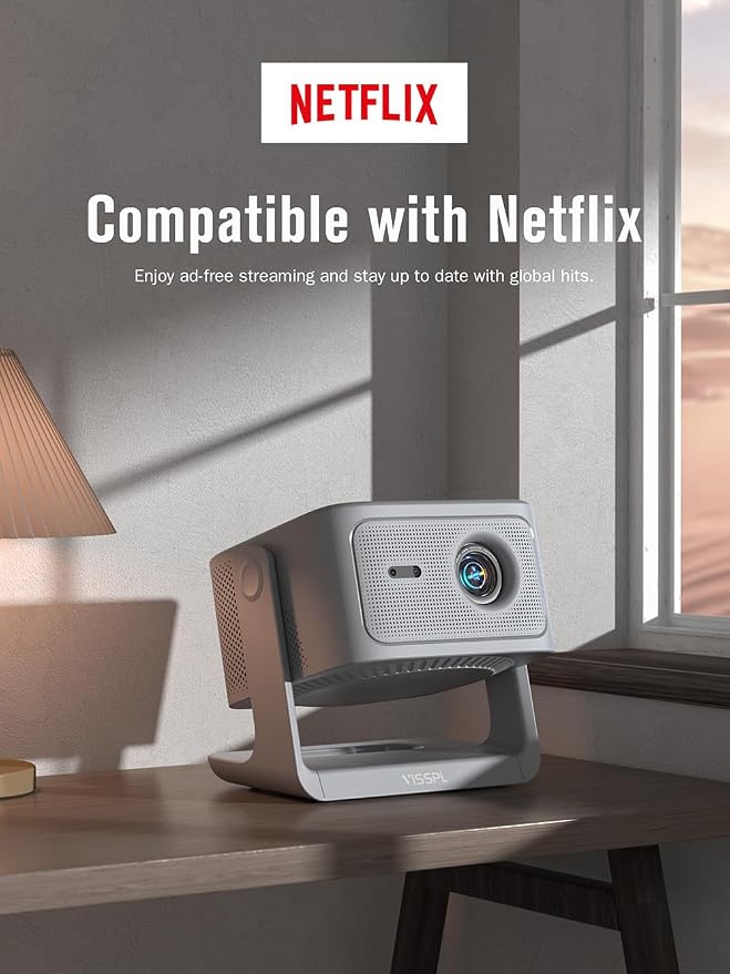 【Officially-Licensed APP & 2500ANSI】Smart 4K Projector with WiFi and Bluetooth, VISSPL Native 1080P Auto Focus & Keystone Portable Outdoor Projector, 4K Support Home Movie Projector Grey