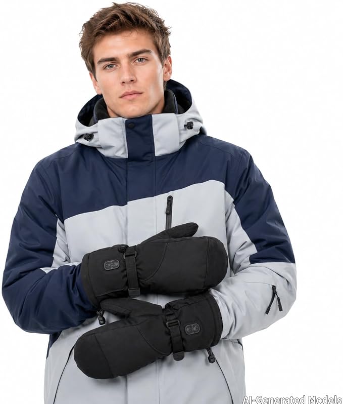 CUEHEAT Heated Gloves, Palm & Back Double Heating, Winter Outdoor Windproof Warm Thick Gloves, Battery-Powered Hand Warmer