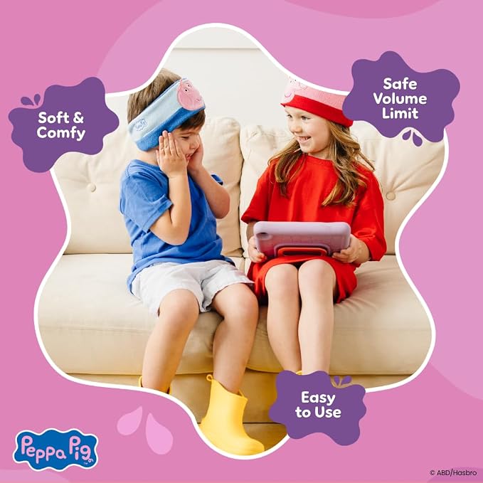 Peppa Pig Headphones - Kids Headband Headphones - Bluetooth Wireless Headband - Comfortable Headphones for Plane - Safe Volume Limit - Adjustable, Travel, School, and Sleep (Peppa Pig)