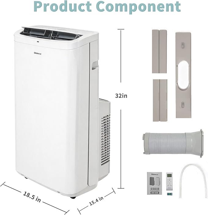 Shinco 14,000 BTU White Portable Air Conditioner with Heater up to 700 Sq. Ft, Ac Heater Combo Window Unit, Portable AC Unit with Dehumidifier & Fan, Cools & Heats,Remote Control and Window Kit