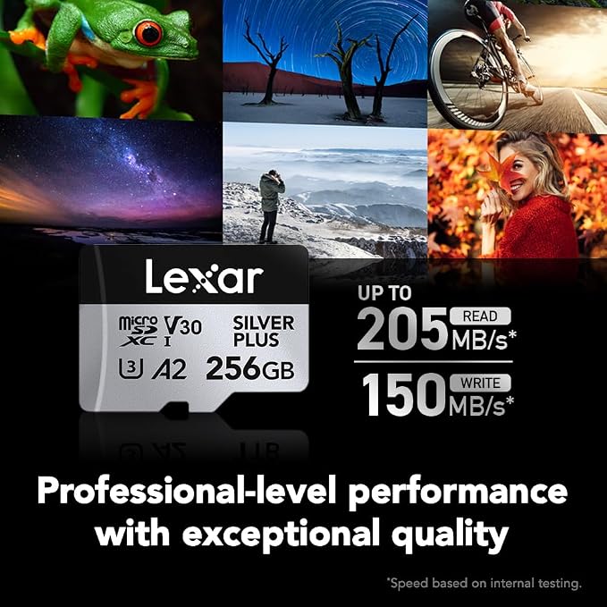 Lexar 256GB (2-Pack) Professional Silver Plus Micro SD Card, UHS-I, C10, U3, V30, Full HD & 4K, Up to 205/150 MB/s microSDXC Memory Card, for Videographers, Gamers (LMSSIPL256G-B2ANU)