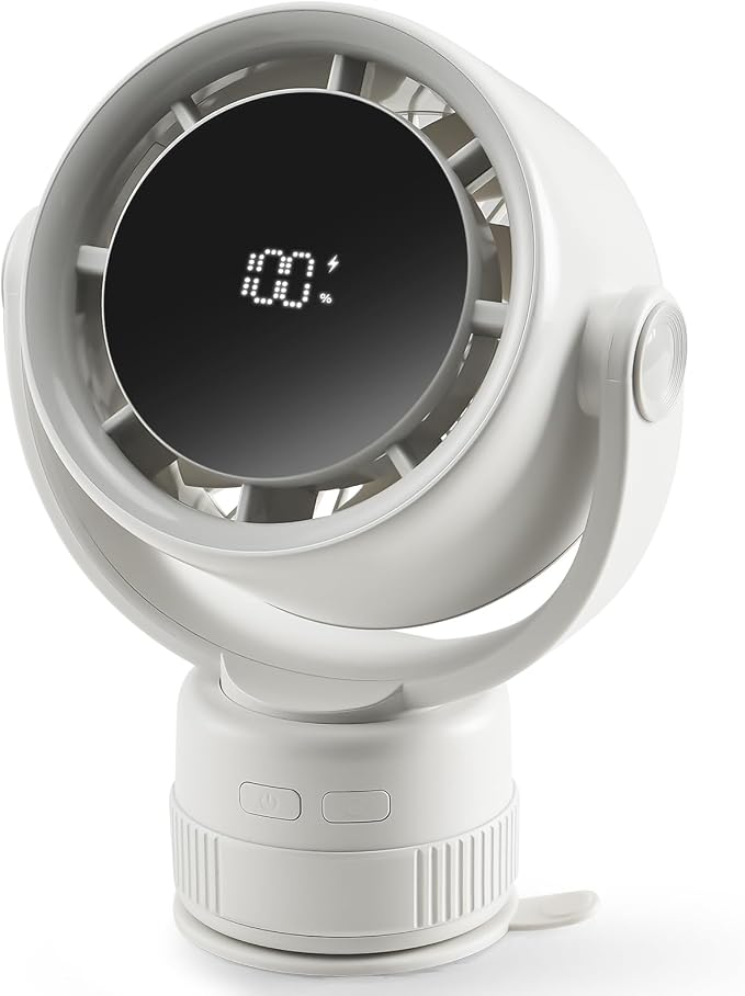 Desk Fan - 120° Oscillating Portable Table Fan, Rechargeable Wall Mount Air Circulator with Twist-Lock Suction Cup for Kitchen, Bathroom, Office and Travel, White