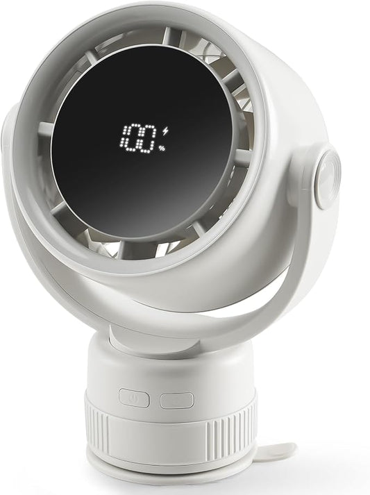 Desk Fan - 120° Oscillating Portable Table Fan, Rechargeable Wall Mount Air Circulator with Twist-Lock Suction Cup for Kitchen, Bathroom, Office and Travel, White