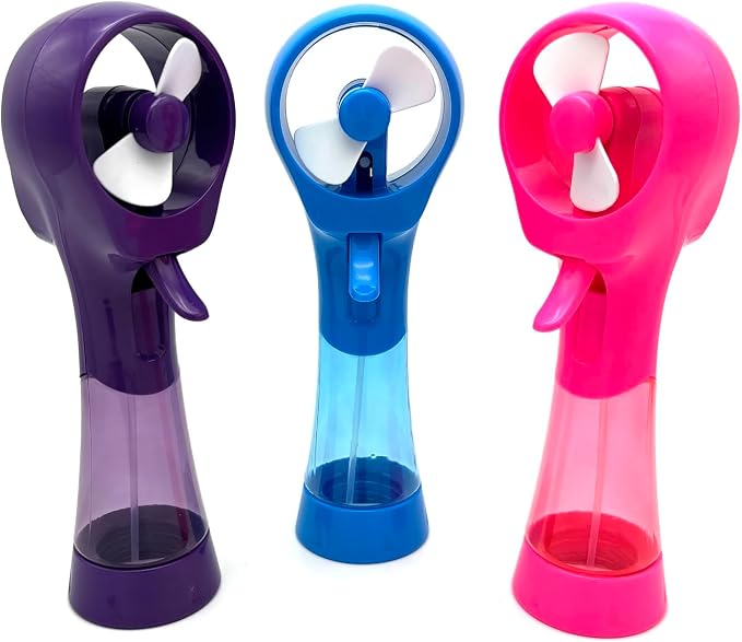 BJPEY Water Misting Fan Handheld Battery Powered Portable Personal Cooling Fans for Travel, Beach, Camping (Blue+Purple+Pink)
