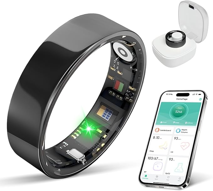 New Smart Ring Health Tracker for Women & Men, Sleep Exercise Health Monitoring, Daily Tracking, iOS/Android Compatible, IP68 Waterproof, No Subscription Required, 5‑Day Battery Life (Black, 8)