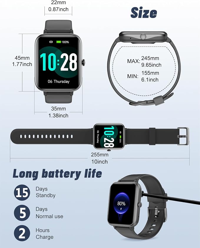 GRV Smart Watches for Men Women, Answer/Make Calls, 1.8" HD Smartwatch for iPhone Android Phones, Fitness Watch with Heart Rate/Sleep/Stress Monitor Steps Calories Counter, IP68 Waterproof (Black)