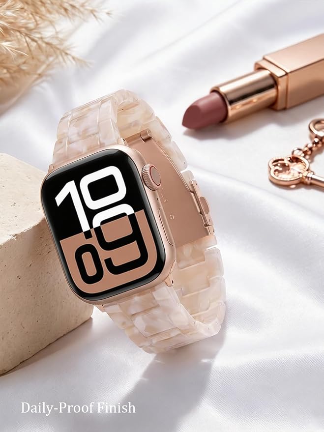 V-MORO Lightweight Resin Bands Compatible with Apple Watch Series 11/10/9/8/7 Band Rose Gold Stainless Steel Buckle Fashion Strap for iwatch Series SE/6/5/4/3/2/1(Pink Tan,42mm/41mm/40mm/38mm)