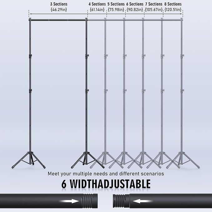 Backdrop Stand Kit - 6 Widths, 10x10ft Adjustable Background Stand for Parties & Studio Photography