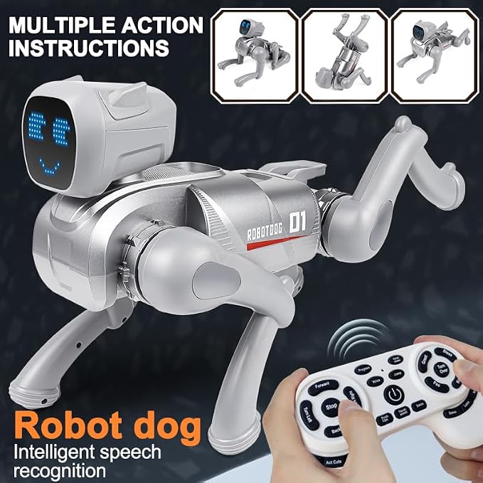 Smart Robot Dog Toy for Kids 6+ | Voice Control, 30+ Actions, Turn Over Flip, STEM APP Programming, Rechargeable Interactive Birthday Gift (iOS & Android Compatible) 30+ Actions & Turn Over (Silver)