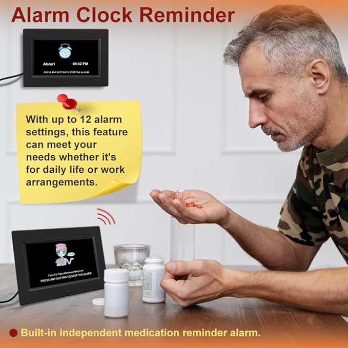 AINFTIME DST Digital Clock with Date and Day of Week for Elderly-12 Alarms Medication Reminder Dementia Alzheimers Clock Calendar with Extra Large Display (7 inch Black)