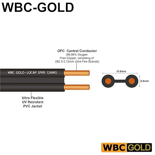 WORLDS BEST CABLES 10 Foot WBC-GOLD-LOCAP-SPKR-12 AWG - Low-Capacitance - Low-Inductance - High Purity OFC - Audiophile HiFi Speaker Cable Pair with Eminence Gold Spade Plugs