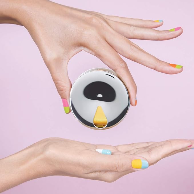 Alessi BM08 YoYo - Pill Box in 18/10 Stainless Steel and thermoplastic Resin.