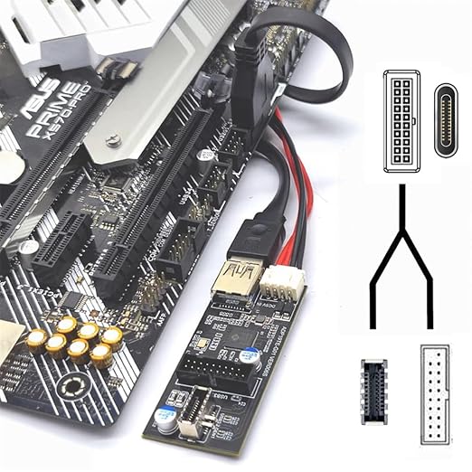 NFHK Type-C USB-C & 19/20Pin Header to USB 3.0 20Pin & Type-E Dual Ports Female PCBA Type Adapter Splitter HUB 5Gbps