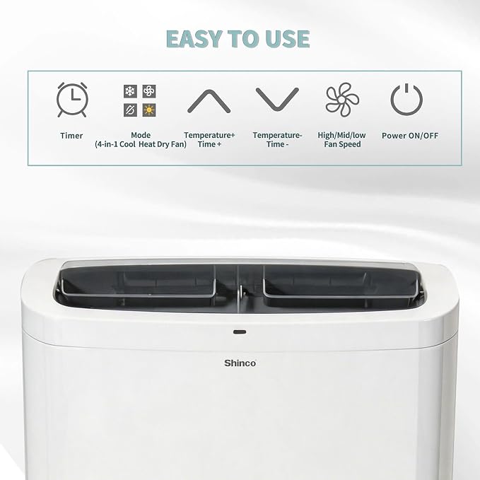 Shinco 14,000 BTU White Portable Air Conditioner with Heater up to 700 Sq. Ft, Ac Heater Combo Window Unit, Portable AC Unit with Dehumidifier & Fan, Cools & Heats,Remote Control and Window Kit