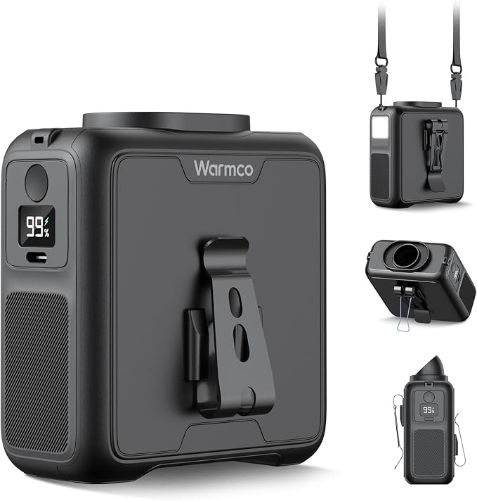 Warmco Portable Waist Fan,10000mAh Rechargeable Clip On Belt Fan with LED Light, 4 Speeds & 16000RPM Strong Airflow Wearable Neck for Camping, Outdoor, Hiking
