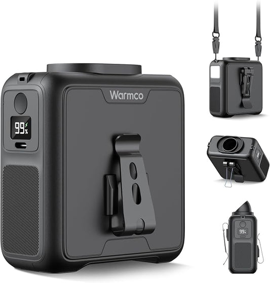 Warmco Portable Waist Fan,10000mAh Rechargeable Clip On Belt Fan with LED Light, 4 Speeds & 16000RPM Strong Airflow Wearable Neck for Camping, Outdoor, Hiking