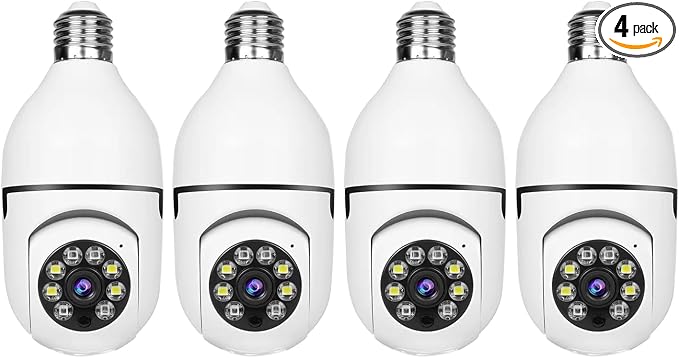 Light Bulb Security Camera -5G& 2.4GHz WiFi 2K Security Cameras Wireless Outdoor Motion Detection and Alarm,Two-Way Talk,Color Night Vision,Human Detection, Bulb Camera Compatible with Alexa 4Pack