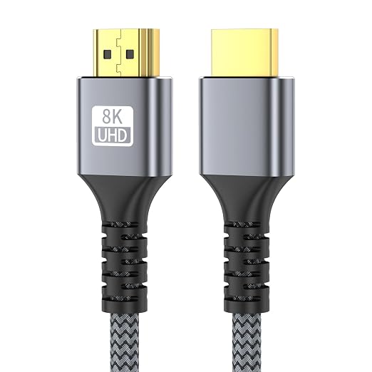 8k Hdmi Cable 6.6ft Ultra High Speed HDMI 2.1 Cable 8K@60HZ 4K@120HZ 48Gbps HDMI Cord for HDTV,PS4,PS5,Monitor Laptop,Xbox,HDCP 2.2&2.3 Support HDR,eARC,Dolby.(Silvery)