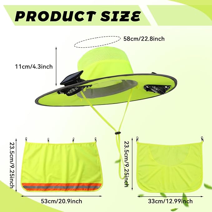 Sun Hat with Fan for Women Men Wide Brim Fishing Solar Hat with Face Cover Neck Flap Reflective with Dual Power