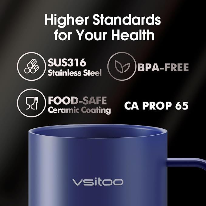 VSITOO S3 Pro 16oz Smart Self Heating Coffee Mug, Heated Coffee Mug with AI Auto-Sensing Temperature Control, 120-150℉ Rechargeable Smart Mug Warmer, IPX7 Waterproof, Gift for Men Women, Blue