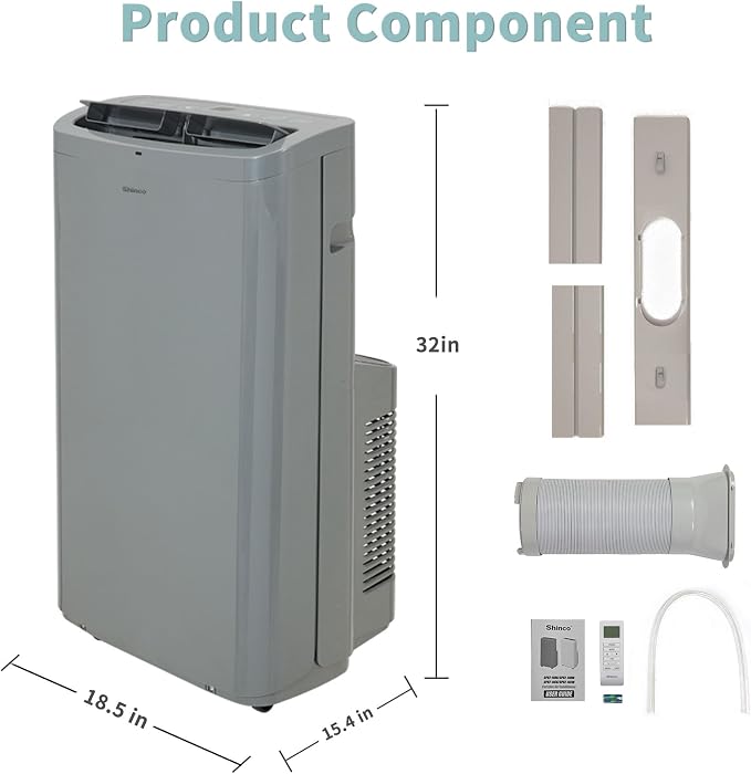 Shinco 14,000 BTU Grey Portable Air Conditioner with Heater up to 700 Sq. Ft, Ac Heater Combo Window Unit, Portable AC Unit with Dehumidifier & Fan, Cools & Heats,Remote Control and Window Kit