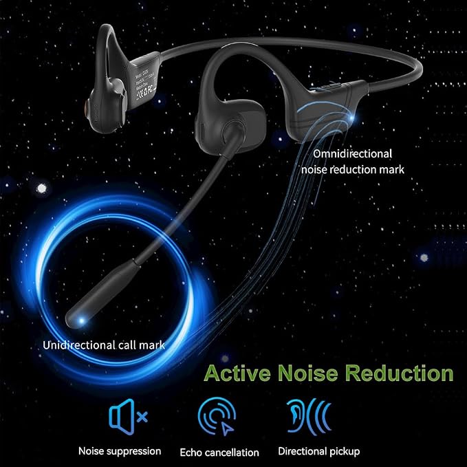 AYI Open Ear Air Conduction Bluetooth Headphone Dual Mic Rotatable Boom Mic Active Noise Cancellation IPX5 Waterproof Bluetooth 5.4 Pain-Free Design for Sports Work Outdoor Activities-DG Black