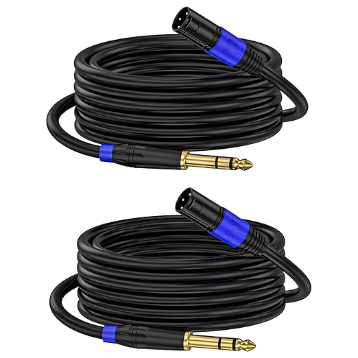 1/4" TRS to XLR 2M Pro Balanced Interconnect Cable,XLR Male to 1/4 Inch (6.35mm) Stereo Balanced Microphone Stereo Audio Converter AdapterCable 2Pack- 6.6ft