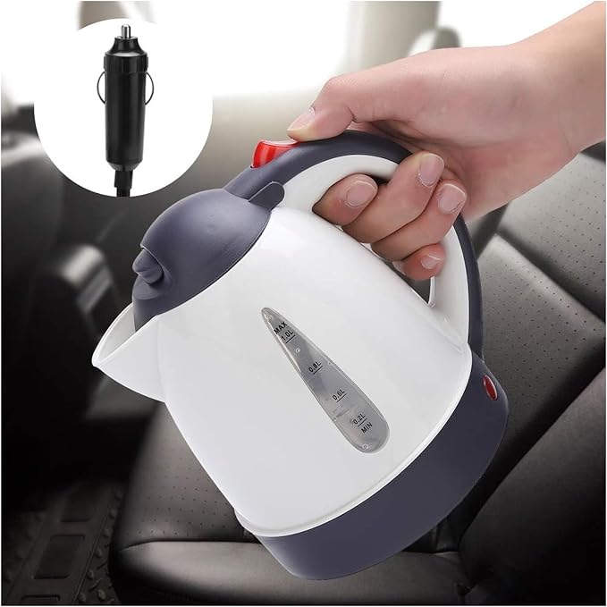 12V Car Kettle & Water Heater - Battery Powered Coffee Maker with Auto Shut-Off, Portable Electric Kettle for Truck RV Travel, Fast Boiling 12V Car Kettle Water Boiler for Tea/Coffee