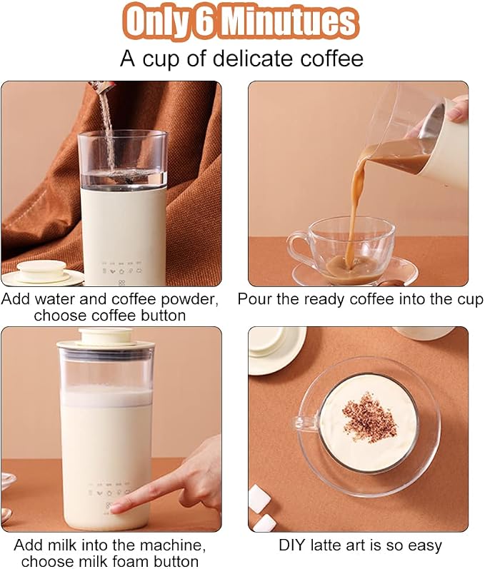 WOOLALA 5-In-1 Portable Electric Kettle DIY Differen Drinks, 110V Milk Tea Machine Coffee Maker Auto Stir Milk Foam Maker 350ML Personal Travel Mug, 7Minutes Fast Boiling