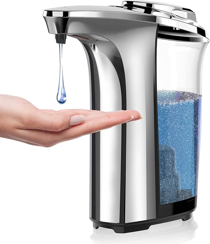 PZOTRUF Automatic Soap Dispenser, Touchless Dish Soap Dispenser 17oz/500ml with Infrared Sensor, 5 Adjustable Soap Levels, Liquid Hand Soap Dispenser for Bathroom Kitchen (Silver, 3 Pack)