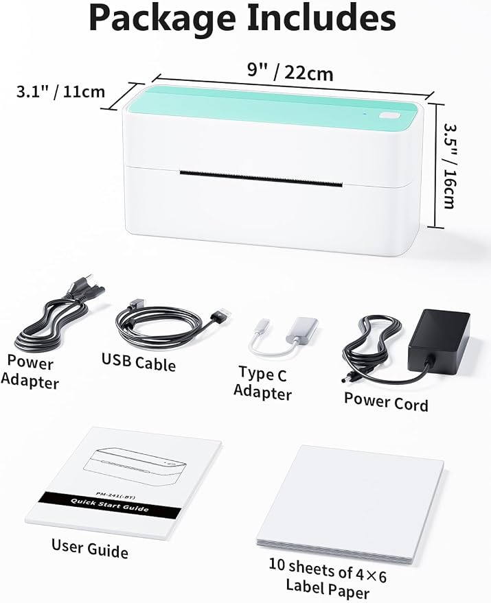 Phomemo Bluetooth Thermal Shipping Label Printer, 241BT Wireless Thermal Label Printer for Shipping Packages, Inkless Thermal Shipping Label Printer, Compatible with iPhone, Android, Green