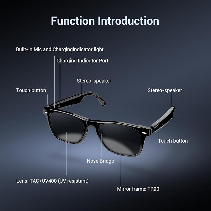 Blackview Smart Glasses, Polarized Bluetooth Sunglasses with Speaker, Voice Control, UV Protection, Anti Blue Light Lens