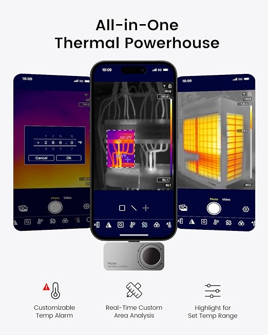 MILESEEY TR256i Thermal Imaging Camera for iOS (iPhone 17/16/15 and iPad w/USB-C), 512×384 Super Resolution Infrared Camera, iPad Thermal Imager, 5°F-1112°F for Electrical, Building, HVAC Detection