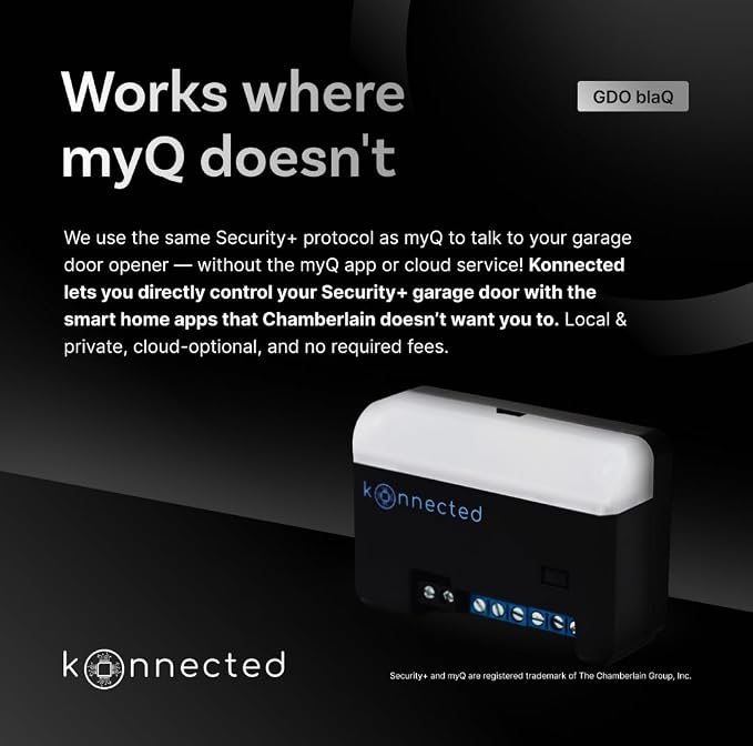 Konnected Smart Garage Door Opener blaQ - Works with Chamberlain/Liftmaster Security+ Openers - Local myQ Alternative - Alexa, SmartThings, Home Assistant, Hubitat, Control4, HomeSeer Integration