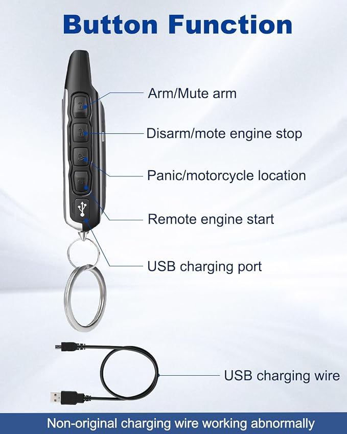 Motorcycle Alarm with 2-Way LCD Remote & Engine Cut Off - 12V DC Anti-Theft Security System, 115dB Siren, Waterproof Sensor, Remote Start for Motorcycle, Scooter, ATV
