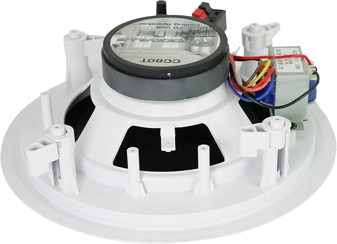 Rockville Pair CC80T White 8" 70V Commercial Ceiling Speakers | 2-Way, Adjustable Taps 20W, 15W, 10W, 5W, 2.5W, Swivel Tweeter, 8-Ohm 50W Handling, for Restaurant/Bar/Cafe Use
