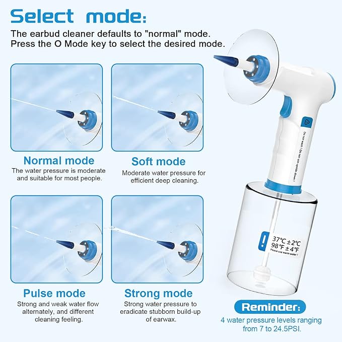 Temodu Electric Ear Wax Removal Kit, Rechargeable Earwax Remove Removal Ear Irrigation System, and Effective Clean Ear, Features Disposable Tips & Ear Catch Basin (9+1 Disposable Tips) (Blue)