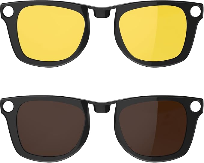 HIBLOKS 2Pcs Polarized Clip for RayBan Meta Wayfarer RW4006 & Gen 2 RW4012 Regular (50-22), Shiny Black Frame Discoloration Clip for RayBan Meta Gen 2 Protect Your Eyes, (Yellow+Brown)
