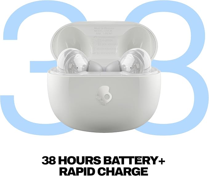 Skullcandy Rail ANC Wireless Earbuds, Bluetooth Headphones, Active Noise Cancelling, Up to 38 Hours Battery, Microphone for iPhone Android, Customizable via App - Bone