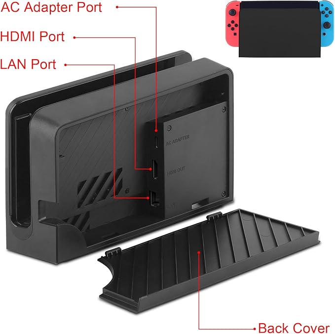 Dock Station for Nintendo Switch/Switch OLED with LAN Port,3-1 Switch Docking Station Set for TV with 1080P HDMI Cable and AC Adapter,Dock Base Charging Dock Station for Nintendo Switch/OLED (Black)