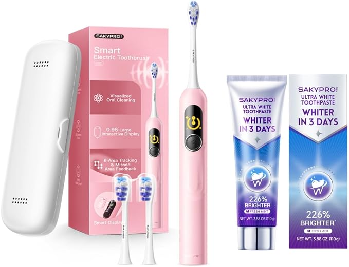 SAKYPRORAL G5S Electric Toothbrush (Pink) + Ultra White Toothpaste