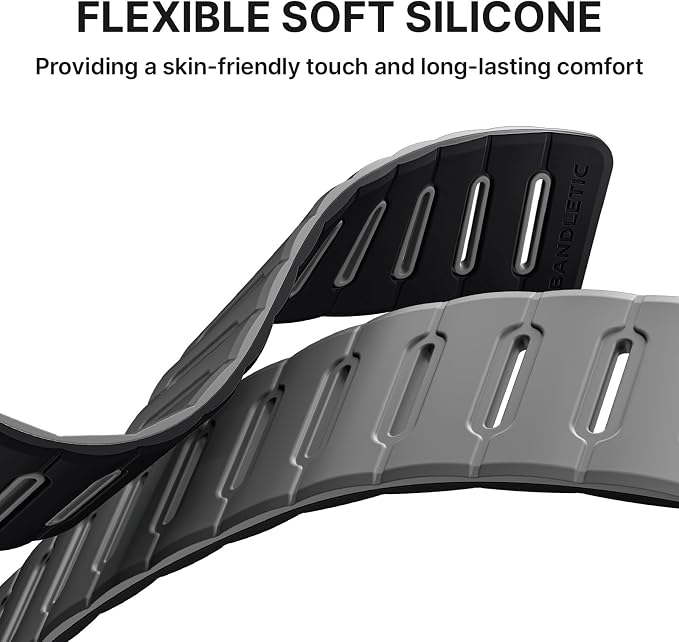 Bandletic Double Magnetic Compatible with Apple Watch Series 11 Band 46mm Men, Rugged Silicone Sport Watchband for iWatch 49mm(Ultra3/Ultra2),45mm(9/8/7), 44mm(SE3/SE2/SE/6/5/4),42mm(3/2/1),Black Gray