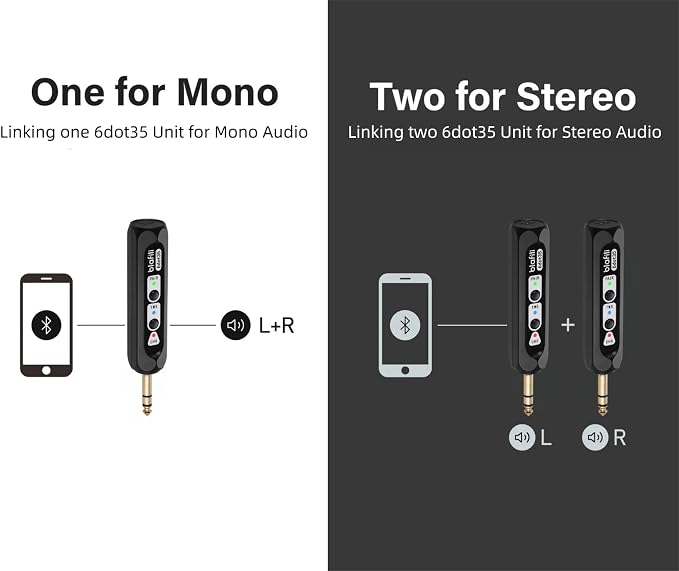 6dot35 Bluetooth Receiver with 1/4" TRS Output for Mixers | Receiver only, not a Bluetooth transmitter, aptX HD, TWS pairing, for PA systems and amps