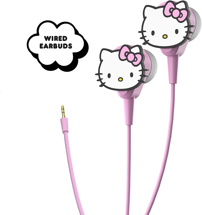 Hello Kitty 2-in-1 Wireless Bluetooth Headphones with Wired Earbuds – Foldable Over-Ear Headset with Built-in Mic, AUX Cable, Adjustable Headband, and Onboard Controls – Pink