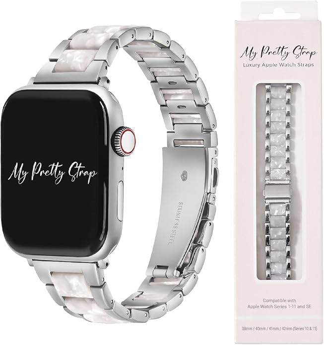 My Pretty Strap - Compatible Apple Watch Band Strap, Stainless Steel Fashion iWatch Replacement Strap- Easy Resizing, No Tool Needed, Fits Most Wrists- Series 1-11, SE and Ultra